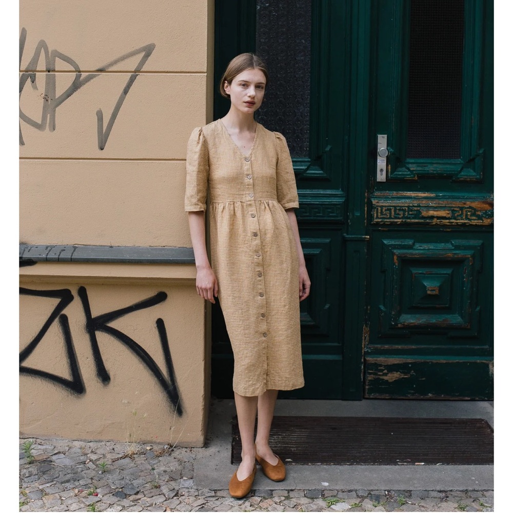 Not Perfect Linen Ronda Dress - Amber Checks - size Small